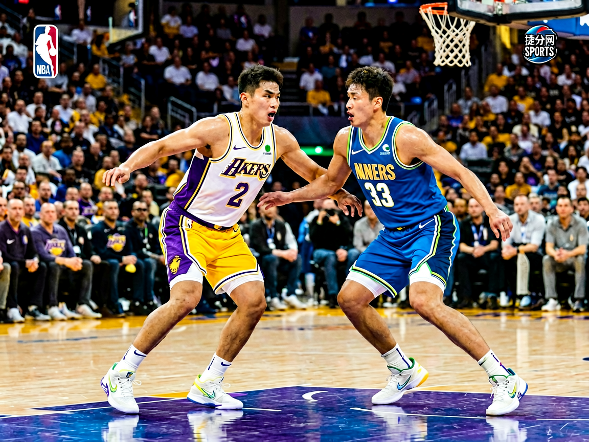 NBA篮球比赛现场，球员激烈对抗，捷报比分篮球赛事配图