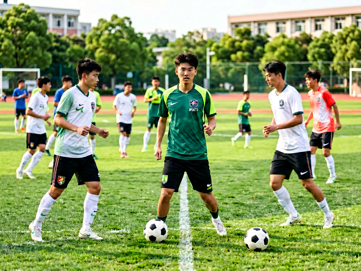 足球青训学院训练场景，捷报比分青训培养配图